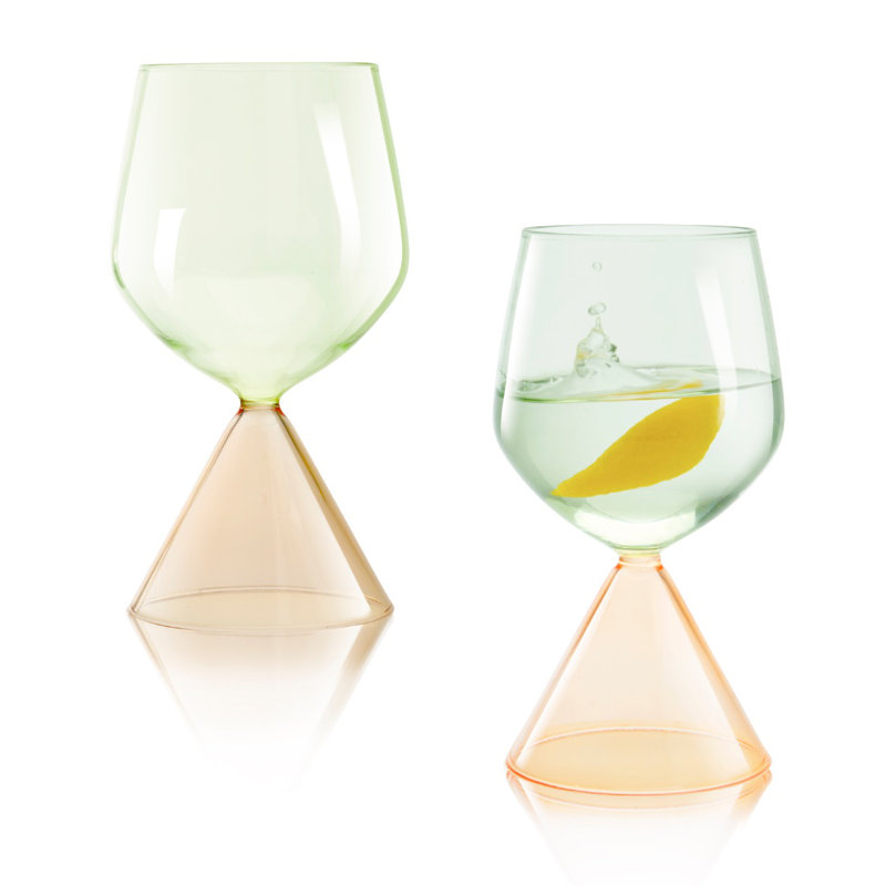 Qualia Glass Venice Wine Set of 2 - Peach/Green, Peach/Green