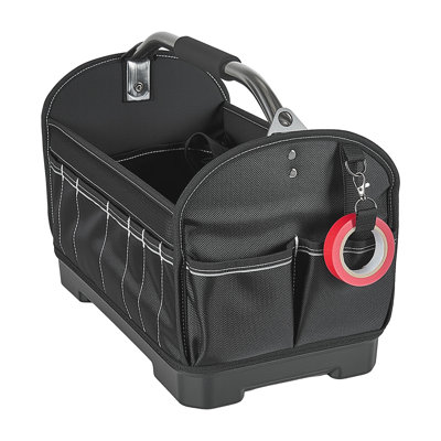 16.1-Inch Tool Bag with 33 Pockets, Open Top Organizer for Tools, Durable Storage with Hard Plastic Base, Adjustable Shoulder Strap, Suitable for DIY Projects and Jobsite Use