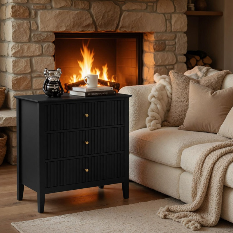Accent Chests With 3 Drawers, Black