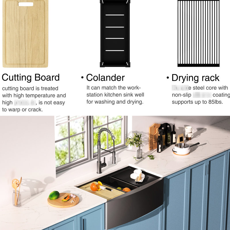 Évier de cuisine simple 33 po x 22 po avec robinet et pinces encastrées