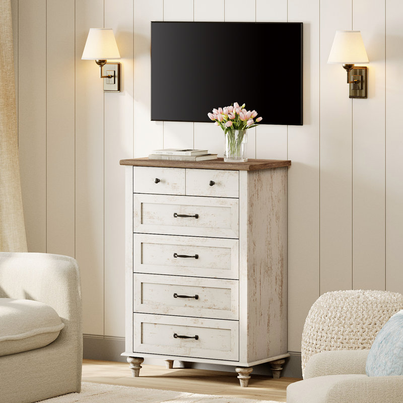 Commode 5 tiroirs Scarlett, Blanc antique