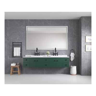  LED Bathroom Mirror with Front and Backlight, Wall Mounted Vanity Mirror, Anti-Fog, Memory, Stepless Dimmable