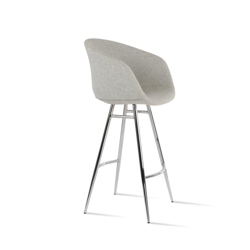 Tabouret de bar et de comptoir Tribeca Galata, Chrome, Tabouret de bar (siège d'une hauteur de 29 po), Laine argentée