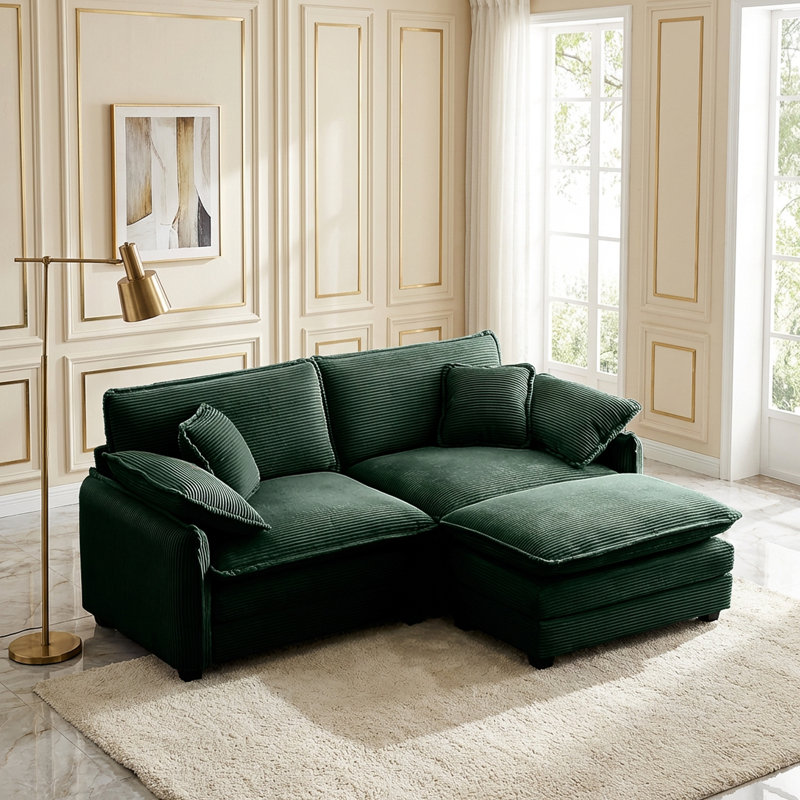 Sofa, L Shape Sofa, Corduroy Sofa, Green