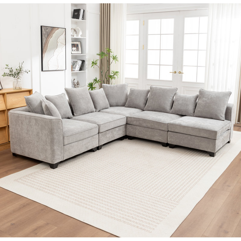 Bennett 5 - Piece Upholstered Corner Sectional, Gray Chenille