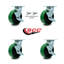 Ensemble de roulettes 6 po en poly sur acier vert avec roulement à rouleaux 4 freins 2 verrous pivotants / SCC-30CS620-PUR-FR-TLB-BSL-2-TLB-2