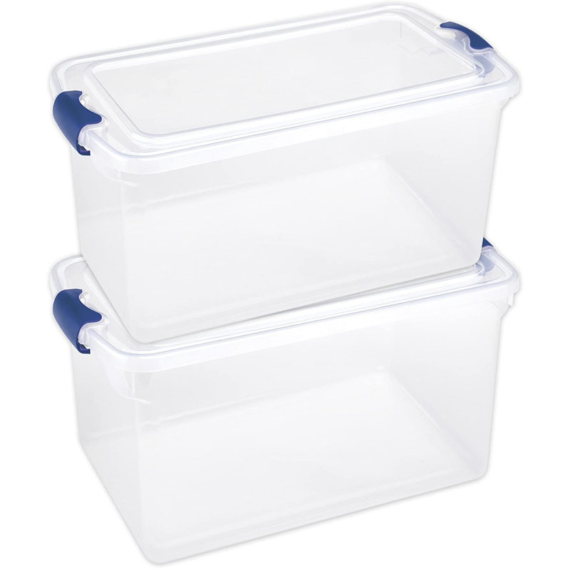 Homz Storage Organizing Container Bin with Latching Lids, 112 quart, 2, Blue/Clear