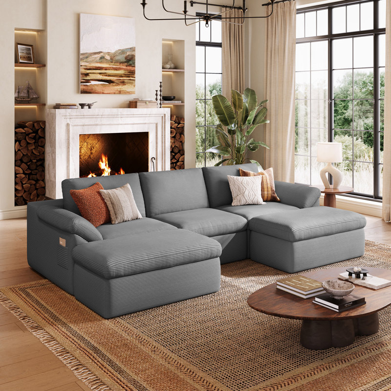 Mariyan 109'' Upholstery Boneless U-shaped Modular Sectional, Moss Gray Corduroy