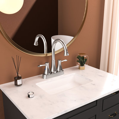 Robinet de salle de bain 4 trous en nickel brossé à 2 trous - Acier inoxydable, poignées, bonde escamotable, conduites d'eau, débit régulier et lavabo à contrôle de température facile à nettoyer