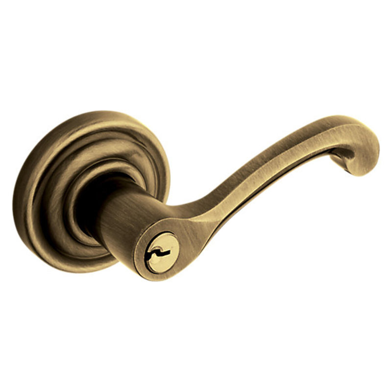 Keyed (Entry) Door Lever with Rosette, Antique Brass, Right, Yes