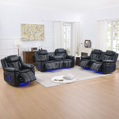 3 Piece Fabric Power Reclining Living Room Set With Charging And Speaker