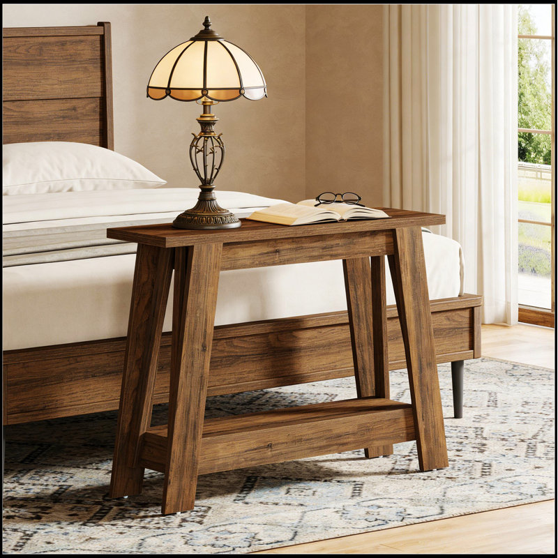 Console rustique, table d'entrée à 2 niveaux, canapé étroit avec design distinctif et rangement polyvalent