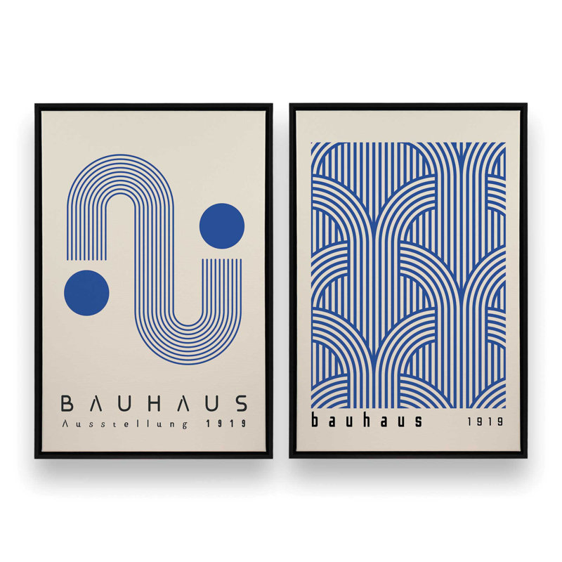 Blue Bauhaus Duo Set of 2 Wrapped Canvas, 36" x 24", Cadre flottant, Noir satiné, H 31 po x l 42 po