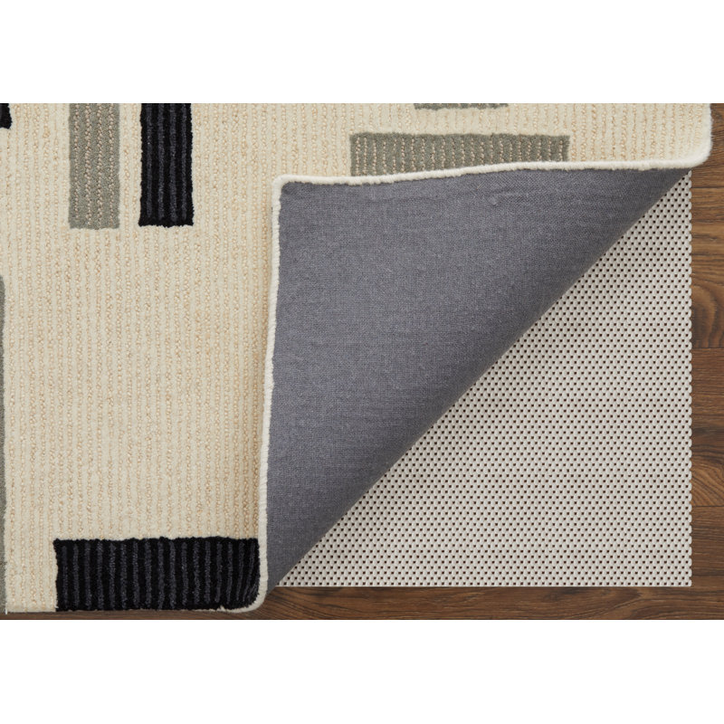 Nya Black and Ivory Hand-Tufted Wool Geometric Rug