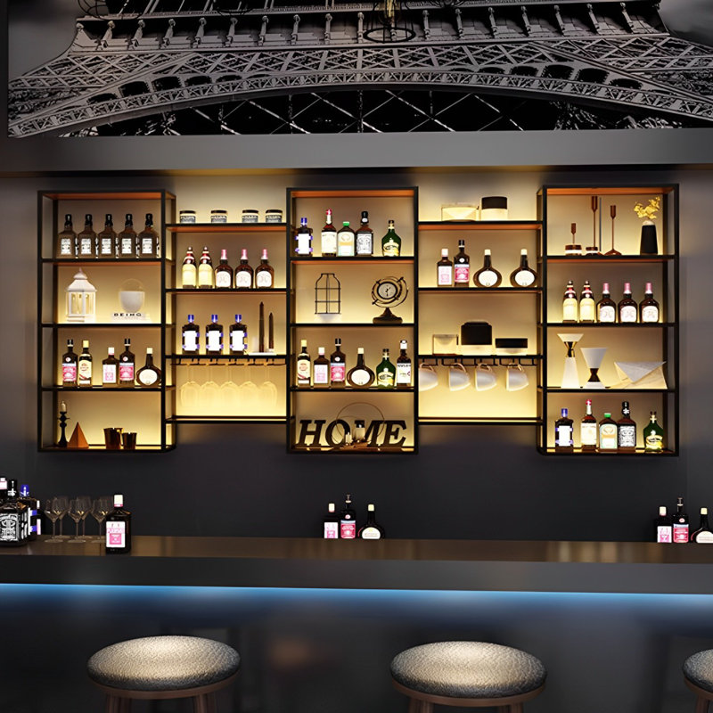 Simple multi-layer wall-mounted wine rack, 59" H x 110.2" W x 7.8" D