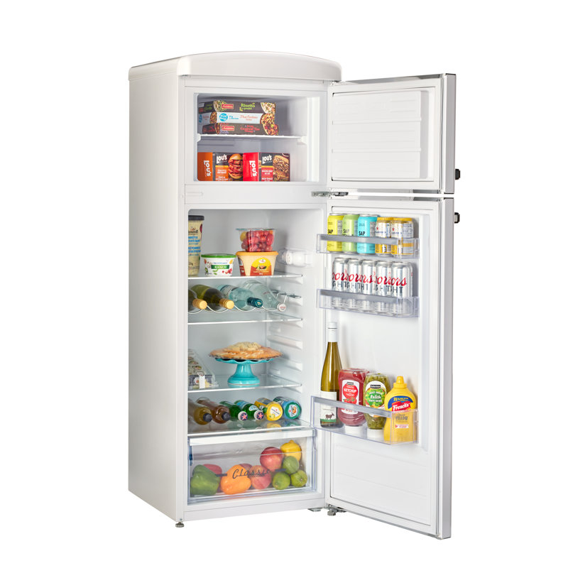 Classic Retro 7.5 Cu. Ft. Top Mount Refrigerator In Marshmallow White, White