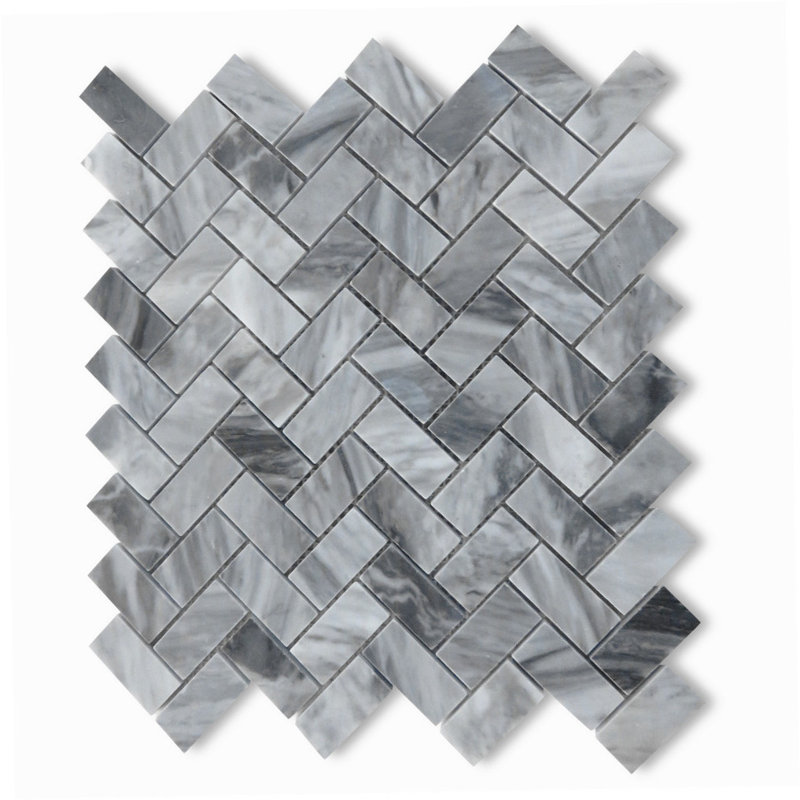 11 in. x 12 in. Herringbone Marble Tile, Dark Gray