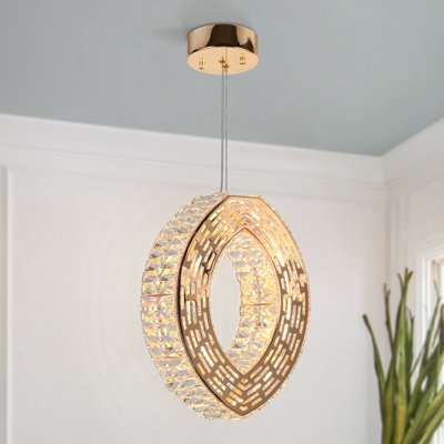 Suspension ovale Josse 1 lumière à intensité variable Crystal Glam, or rose
