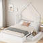 Wood House Platform Bed With Guardrail And 2 Drawers-1042002165