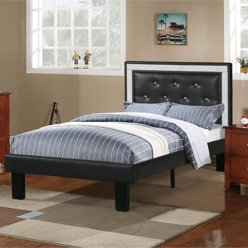 Judith Polyurethane Bed In High Headboard, Black, Full