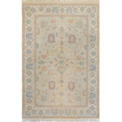 Tapis beige en laine noué à la main One-of-a-Kind Agra