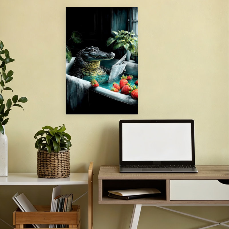 Crocodile in Bathtube 4, art mural crocodile contemporain, 18" H x 12" W