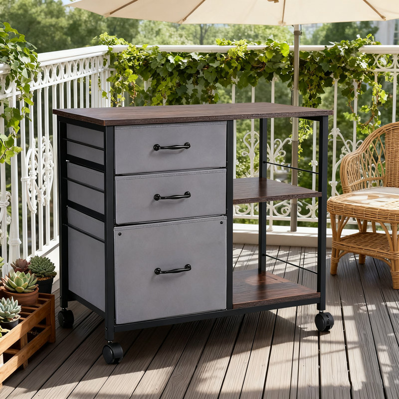 Brown Mobile Metal File Cabinet,29.53In. * 15.75 In. *26.77In,Filing Cabinet With 3 Fabric Drawers & 2 Open Shelves, 4 Swivel Casters (2 Lockable), Scratch-Resistant – Ideal For Home Office, Holds Files/Books/Printer