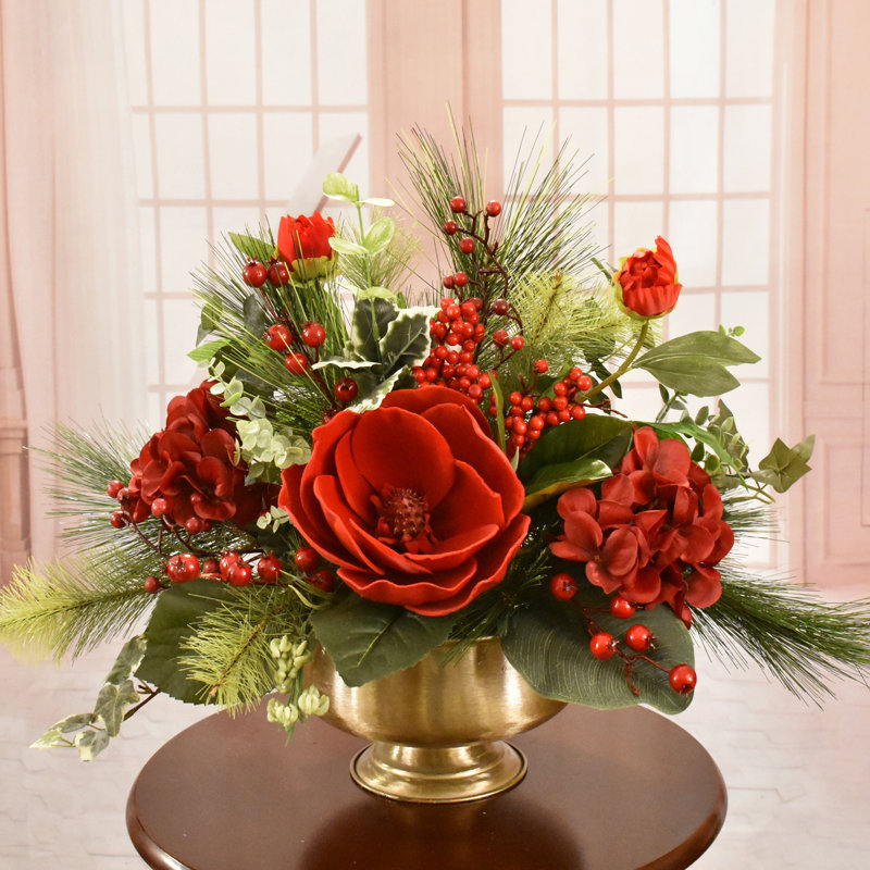 Faux Silk Magnolia Arrangement in Vase