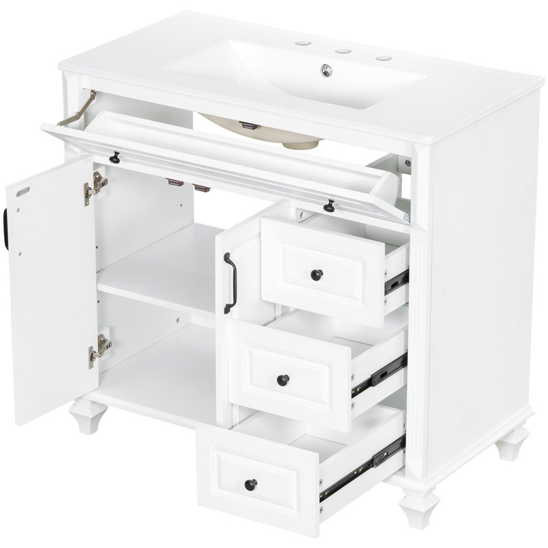 Meuble-lavabo blanc moderne 36 po avec lavabo intégré | Idée de cadeau