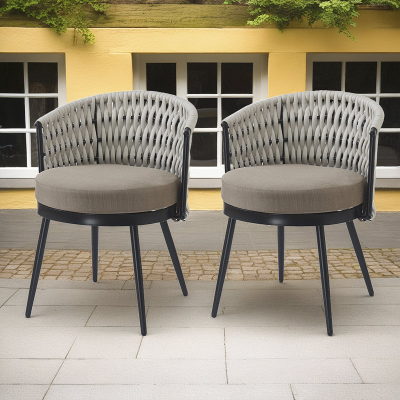 Ensemble de chaises de salle à manger d'extérieur modernes - conception de corde résistante aux intempéries avec coussins épais (ensemble de 2)