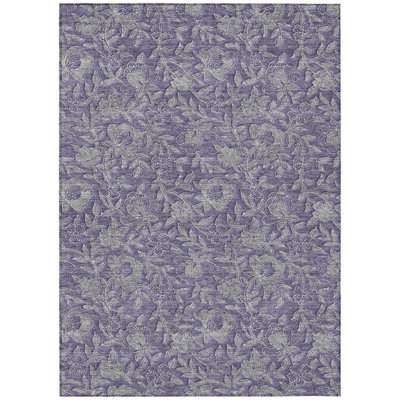 3' X 5' Eggplant Purple And Gray Floral Washable Indoor Outdoor Area Rug