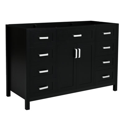 47-inch Bathroom Vanity Cabinet Only, 2 Soft-close Doors, 8 Drawers, Classic Design, Black Finish, And Pine, Aluminum Handles, Adjustable Support For Uneven Surfaces Installation Solid Pine Build,