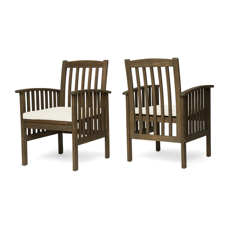 Chaise de salle à manger en bois pour l'extérieur, 2 pièces - coussins d'eau gris et crème, avec siège gris et crème, pour utilisation