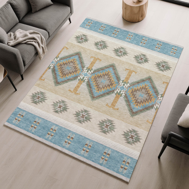 Tapis de qualité supérieure lavable à la machine Villers Lodge, Sarcelle, 3 pi x 5 pi