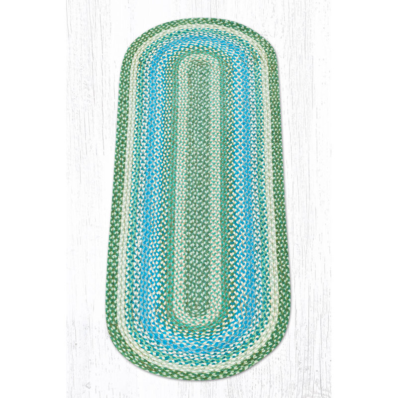  Sage/Ivory/Settlers Blue Hand-Braided Oval Rug – Cozy Living Space Accent, Oval 2' x 6'