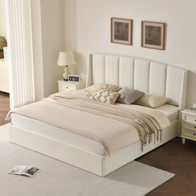 Balynda 46.9” Tall Linen Wingback Hydraulic Lift Up Storage Upholstered Platform Bed