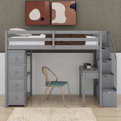 Twin Size Loft Bed With Drawers,Desk,Shelves And Stairs