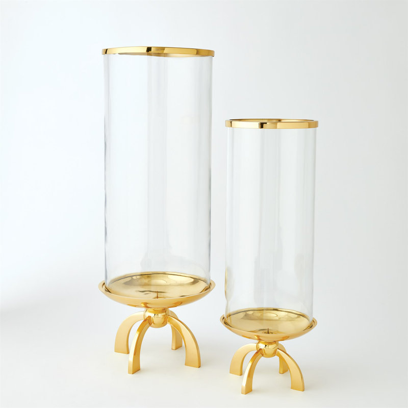 Elegant Brass Quad Base Hurricane Candle Holder 20.75" H