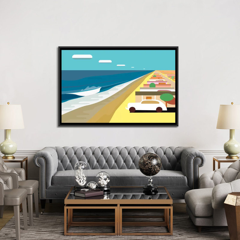 « fêtes camp », reproduction sur toile, H 18 po x l 26 po x P 1,5 po, Toile avec cadre noir, Pas de tapis