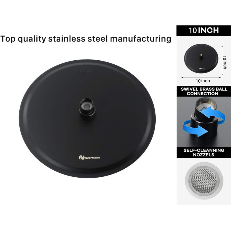 High-Pressure Stainless Steel 10-Inch Rainfall Shower Head With Adjustable Arm - Matte Black