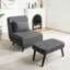 Chaise longue pliable en lin avec dossier réglable et repose-pieds amovible-116662714