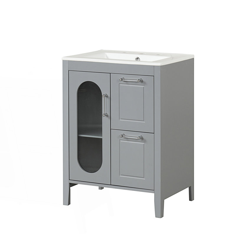 Meuble-lavabo 24 po avec lavabo, meuble-lavabo avec deux tiroirs et porte, Gris