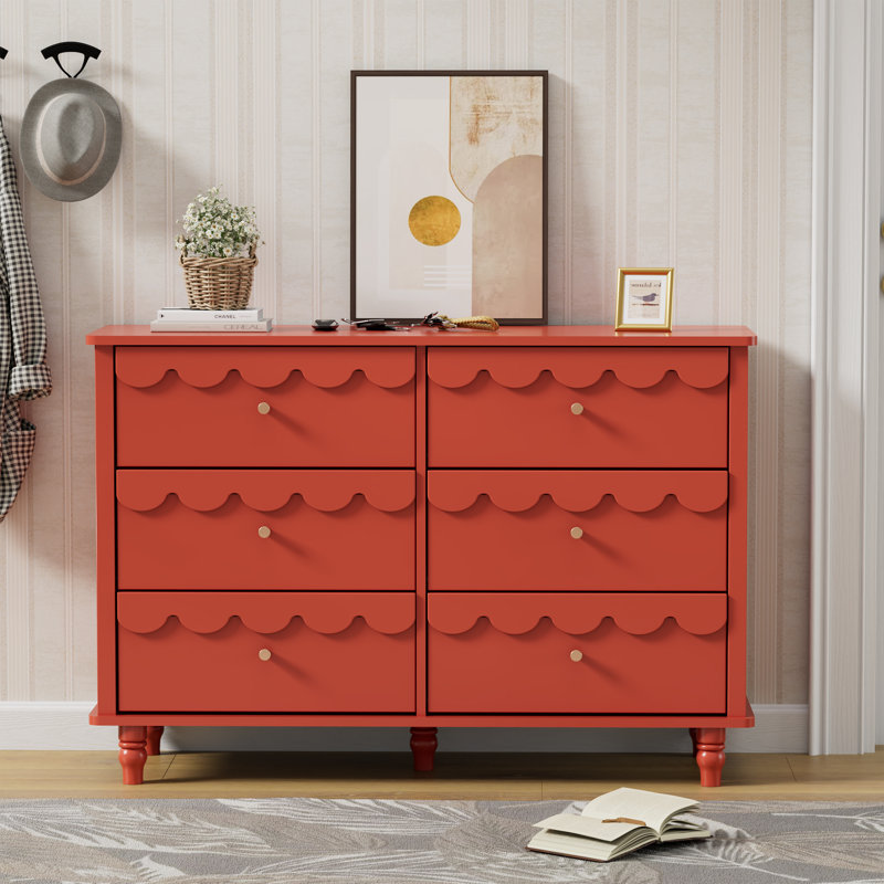 Dorlan 6 Drawer 43.1" W Laced Dresser, Red