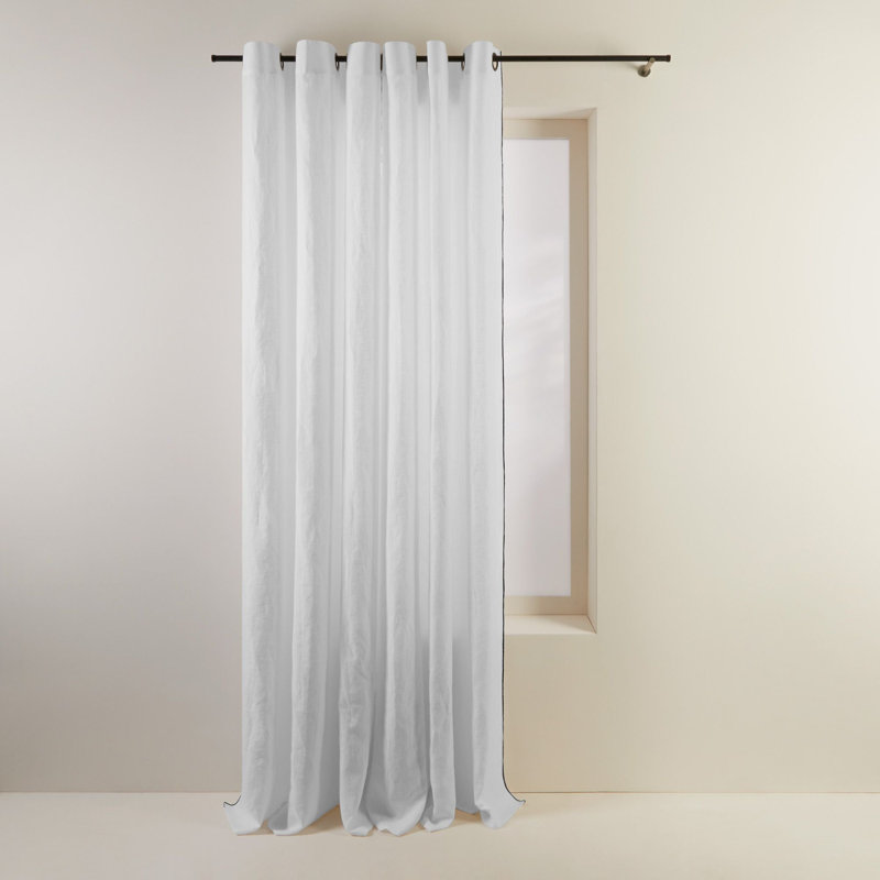 Linen Semi Sheer Curtain Single Panel, 140 x 350cm, White/Grey