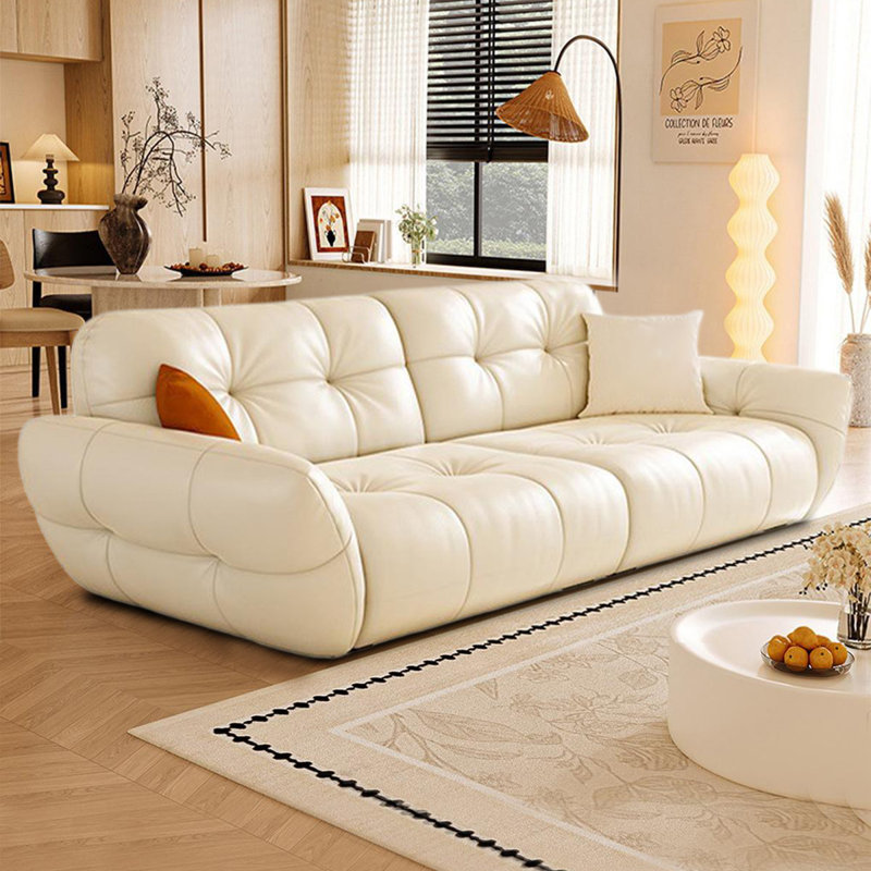 Coussin beige modulaire en similicuir, Beige, H 34,65 po x l 98,43 po x P 43,31 po