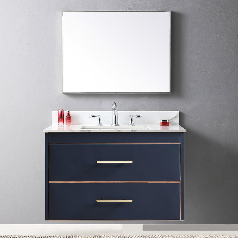 Dessus de meuble-lavabo de 37 po en pierre frittée dorée, lavabo rectangulaire encastré en céramique, 3 trous de robinet et dosseret inclus 37 po avec et