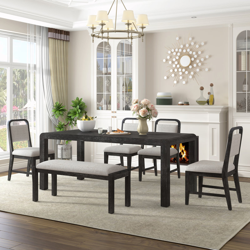 Ensemble de table de salle à manger extensible avec 4 chaises rembourrées et un banc, Espresso