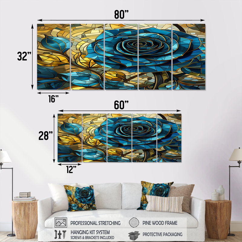 Art mural rose Art Nouveau - rose, 5 pièces, H 28 po x l 60 po