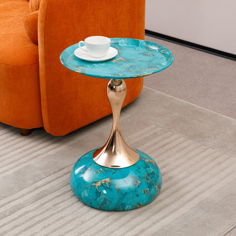 Table d'appoint polyvalente en métal à piédestal, Vert, Green