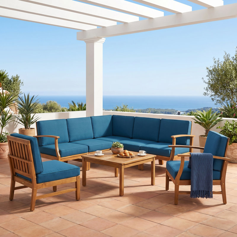 6-Piece Sofa Set with Coffee Table, Blue